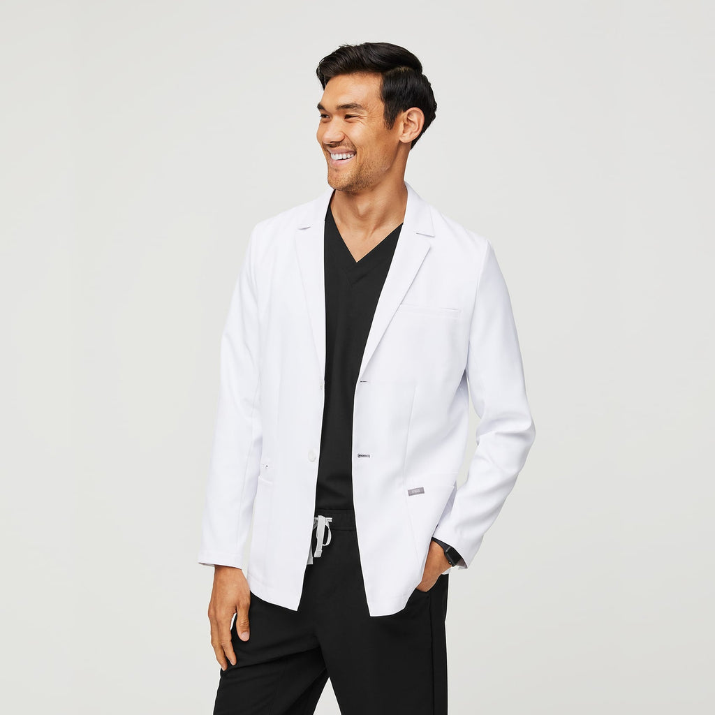 Men's White Harlem Slim Short Lab Coat FIGS TEAMS