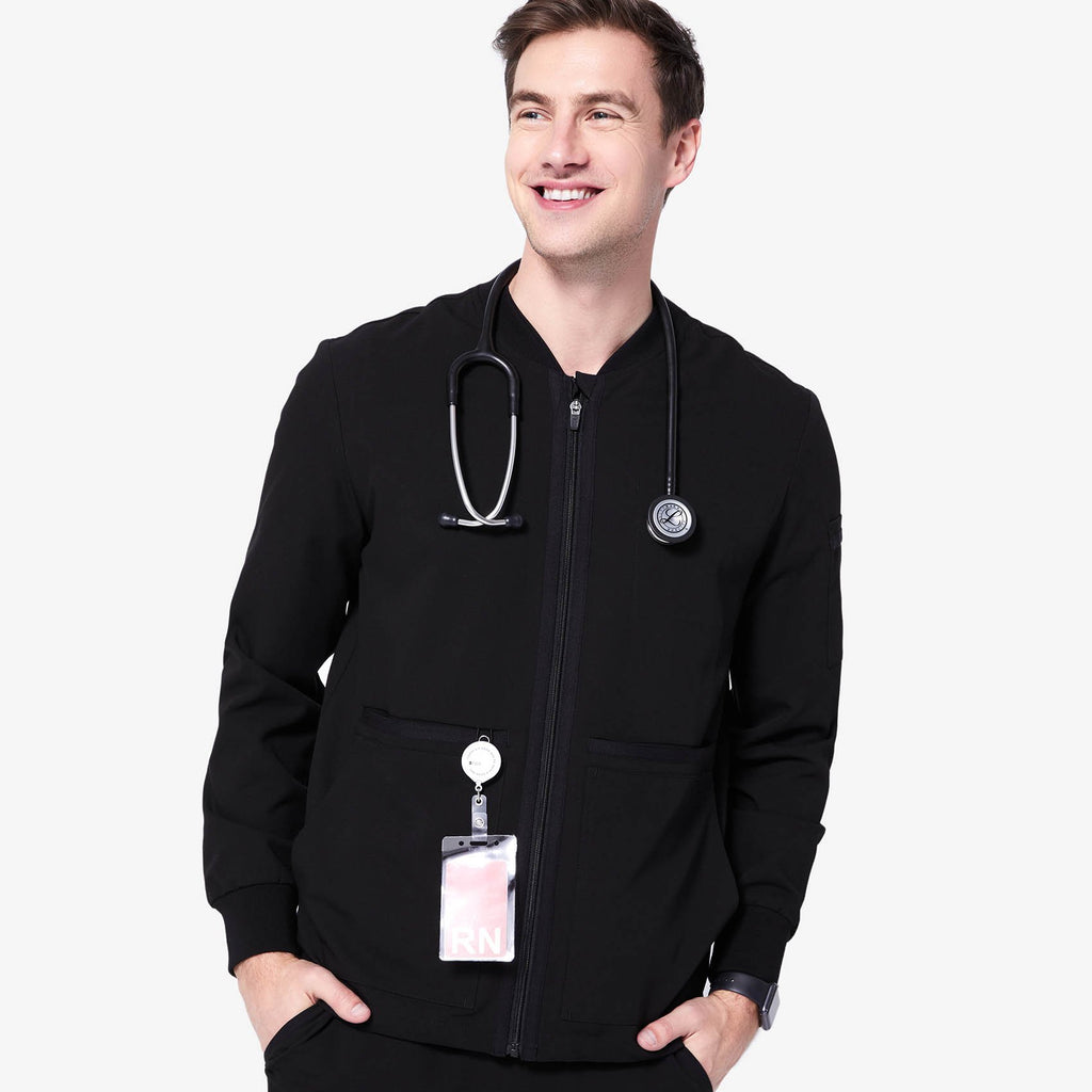 men's Black Zapote Scrub Jacket FIGS TEAMS