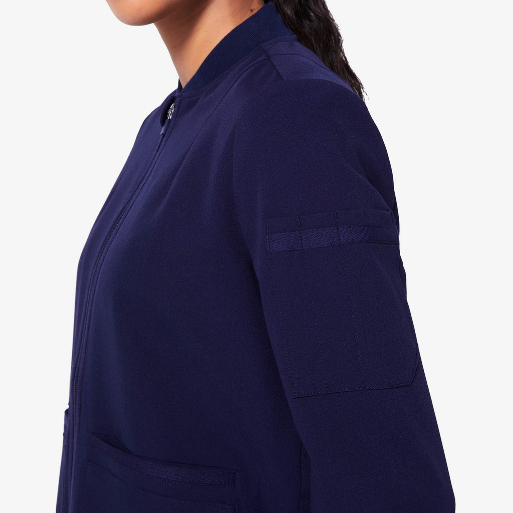 women's Navy Bellery scrub jacket FIGS TEAMS