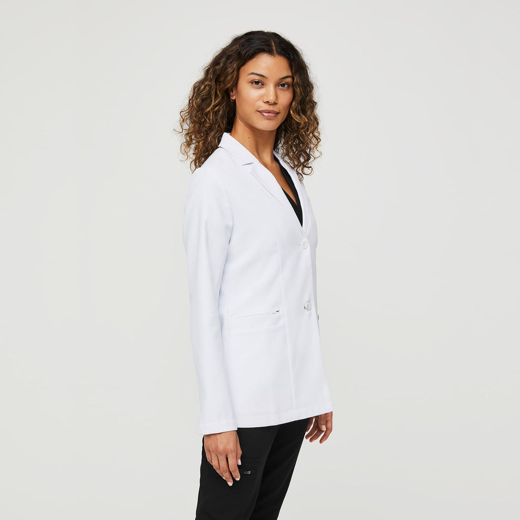 Women's White Bellevue Slim Short Lab Coat FIGS TEAMS